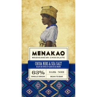 MENAKAO chocolate negro 63% cacao con pepitas de chocolate y sal tableta 75 g
