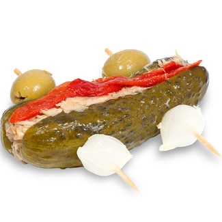 LA REAL Cocktail sticks with select Txalupa olives, gherkins, skipjack tuna in brine, piquillo pepper and olive oil