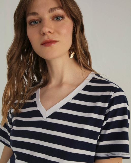 Women's striped V-neck T-shirt · Women 