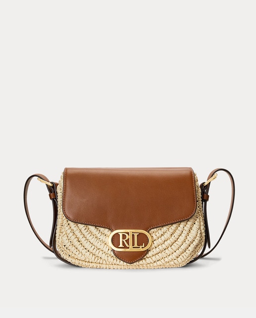 Bandolera mediana Addie de rafia en natural con solapa marrón · Lauren  Ralph Lauren · El Corte Inglés