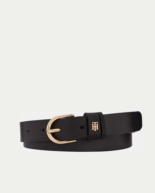Black leather belt with golden buckle 