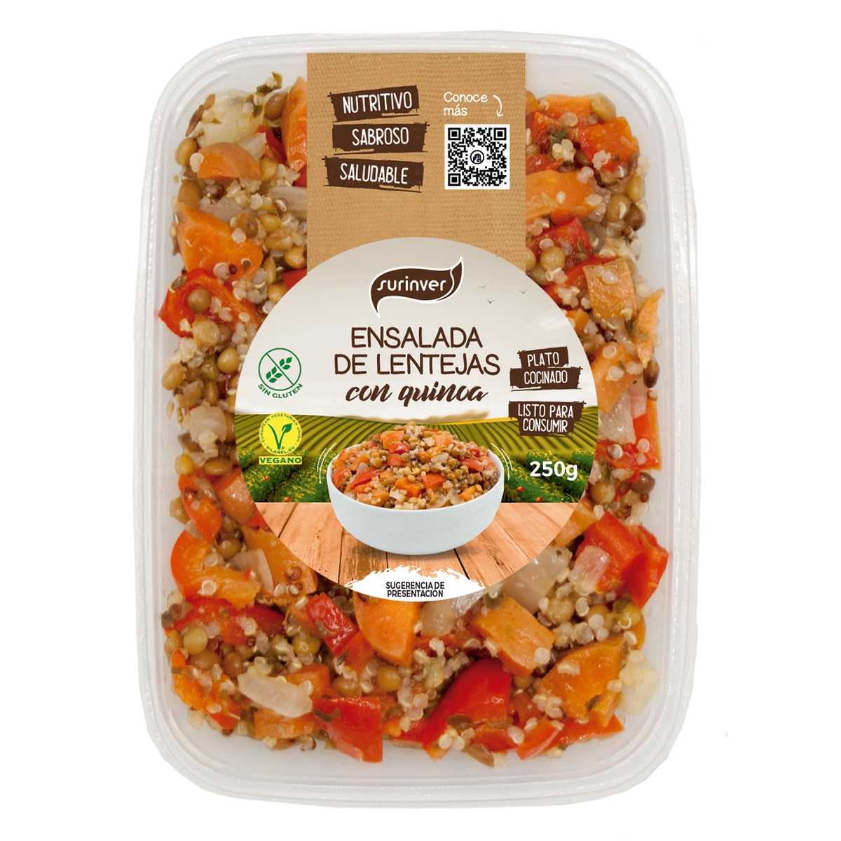 Ensalada de lentejas con quinoa sin gluten tarrina 250 g · SURINVER