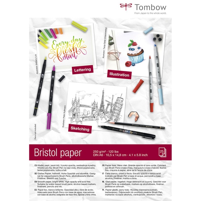 Pack 25 Hojas Papel Bristol Bocetos A6. 250 Gramos Tombow.
