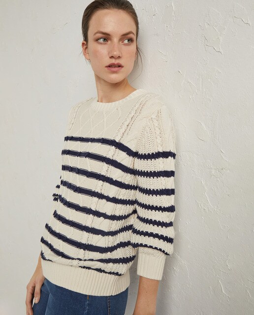 striped cable knit sweater