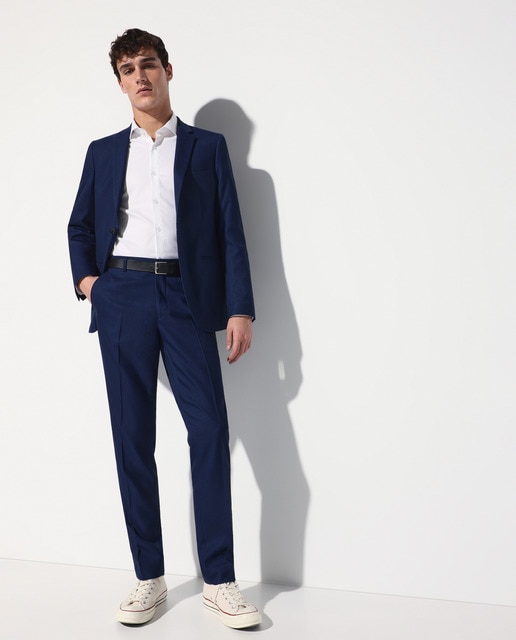 Men's slim-fit navy blue suit trousers 