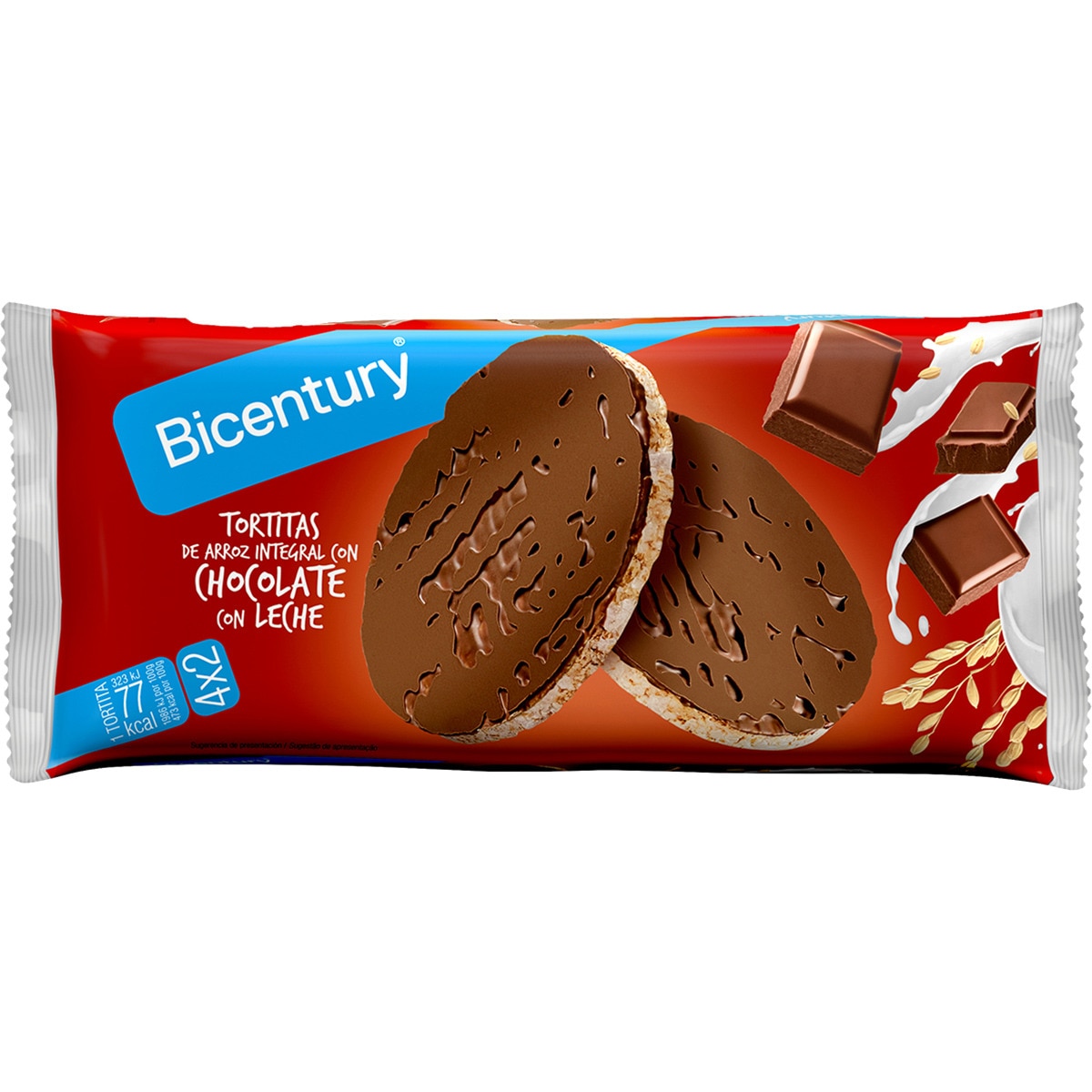 Wholegrain rice cakes with milk chocolate 4x2 packs container 130 g