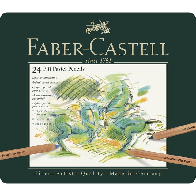 Estuche de Metal con 24 Lápices Pastel Pitt Faber-Castell.