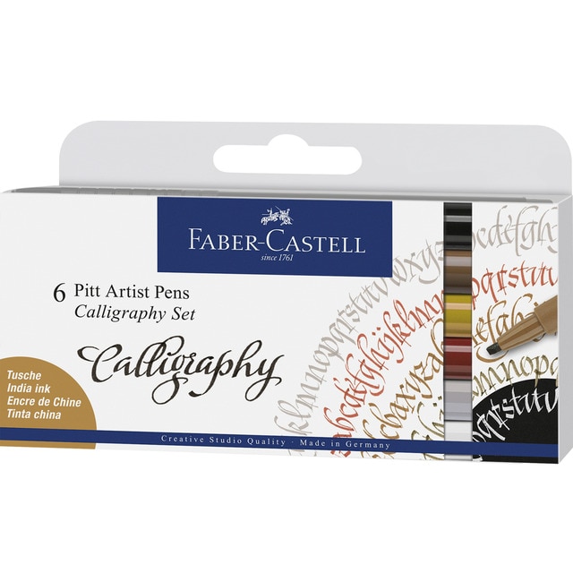 Estuche con 6 Rotuladores Pitt Artist Pen Calligraphy Faber-Castell.