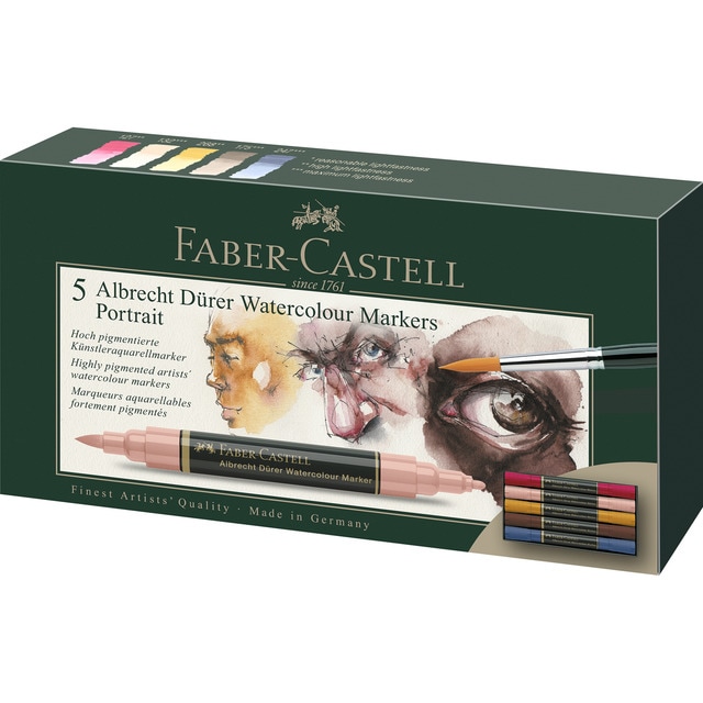 Estuche con 5 Marcadores Acuarelables Albert Dürer Retratos Faber-Castell.