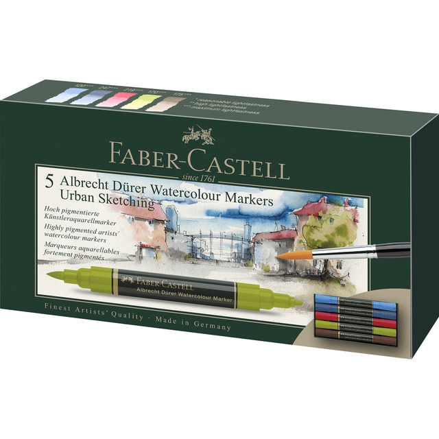 Estuche con 5 Marcadores Acuarelables Albert Dürer Esbozos Urbanos Faber-Castell.