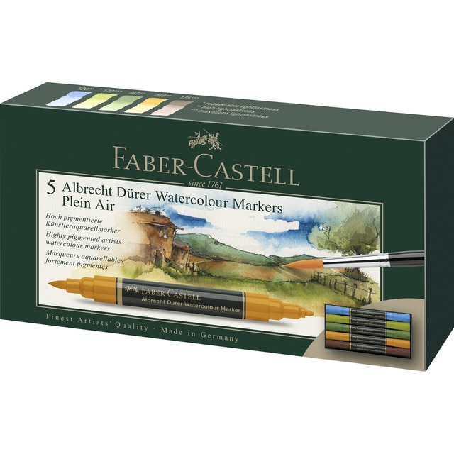 Estuche con 5 Marcadores Acuarelables Albert Dürer Plenairismo Faber-Castell.