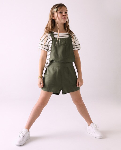 Girls' short viscose dungarees 