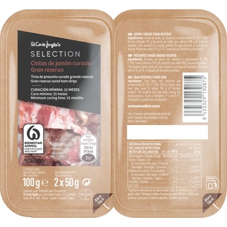 EL CORTE INGLES SELECTION Streifen vom luftgetrockneten Schinken Gran Reserva Pack 2 x 50 g Behälter 100 g