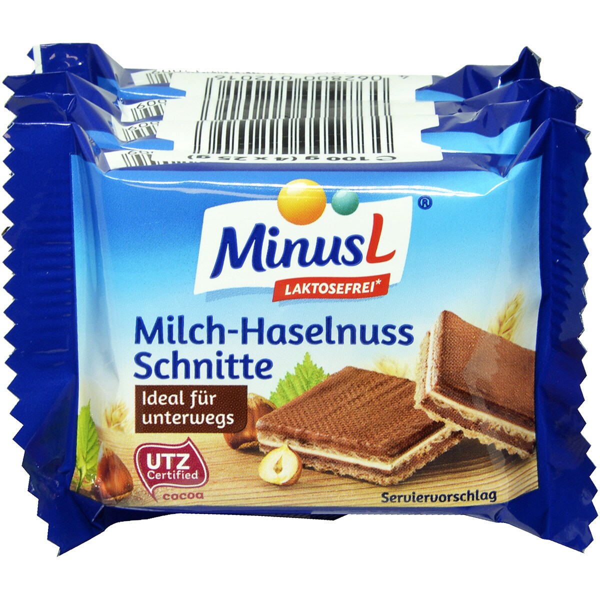 Mini wafers filled with milk cream and coated in chocolate, lactose