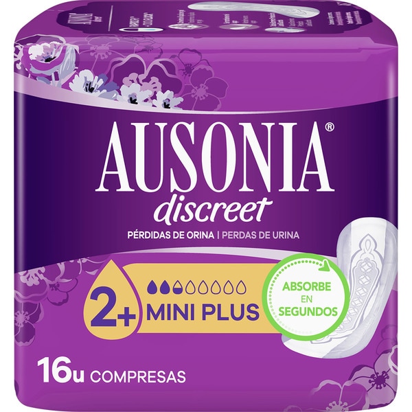 AUSONIA DISCREET Compresas para pérdidas de orina mini plus bolsa 16 unidades