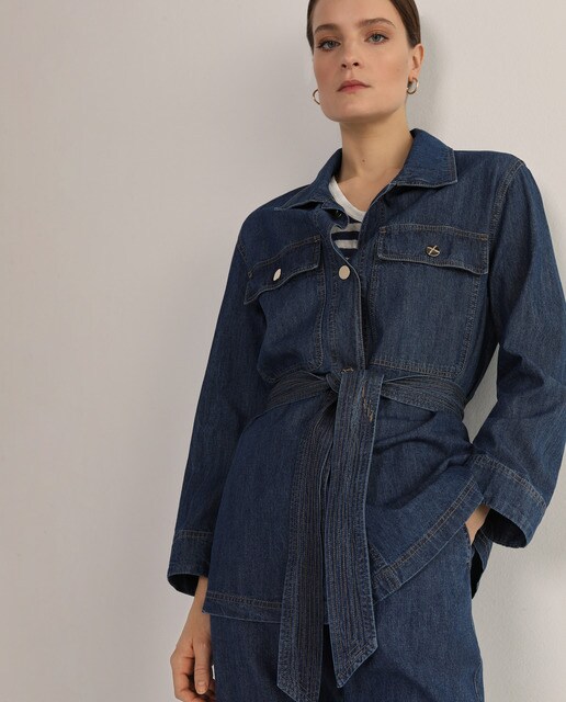 Denim overshirt with belt · Women's 