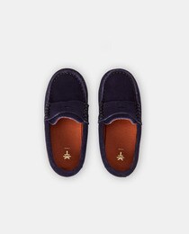 Baby boys' navy blue split suede loafers with mask