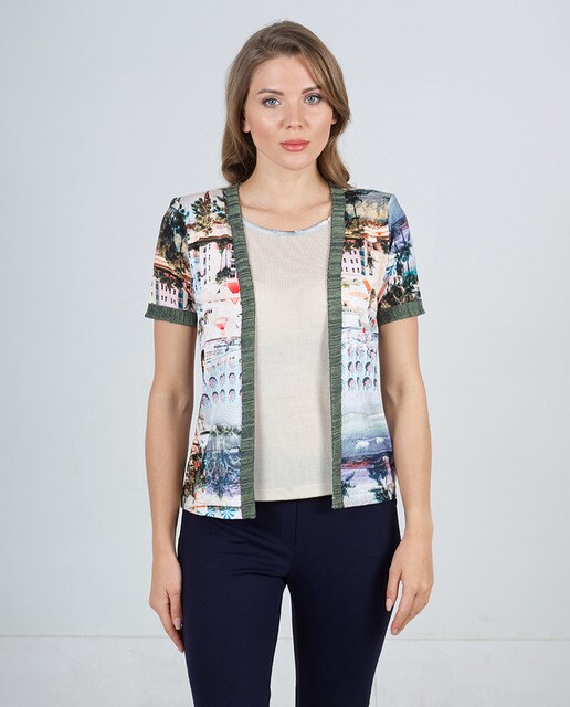 Women's short sleeve V-neck mock-layer 