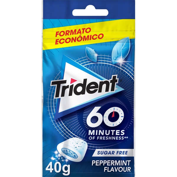 TRIDENT 60 Minutes of freshness chicle sabor menta sin azúcar envase 39,6 g