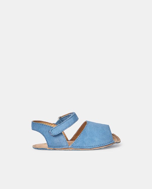 Baby boys' blue suede leather sandals with adhesive strap