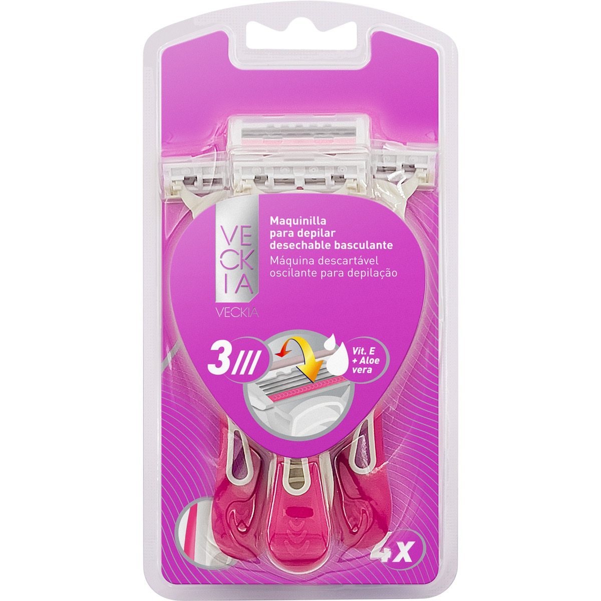 Disposable 3blade swivel razor with vitamin E and aloe vera blister 4