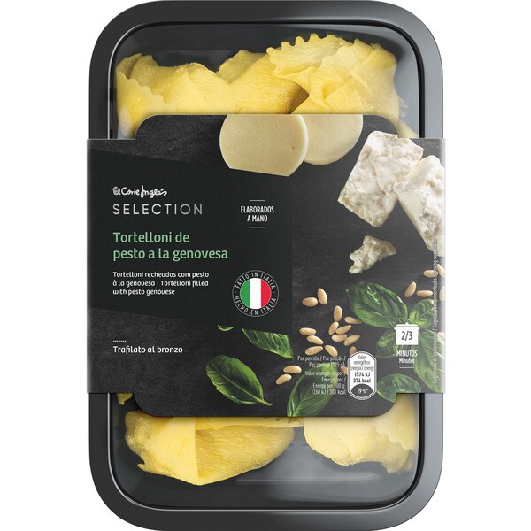 EL CORTE INGLES SELECTION pasta fresca tortelloni relleno de pesto a la genovesa 2 raciones envase 250 g