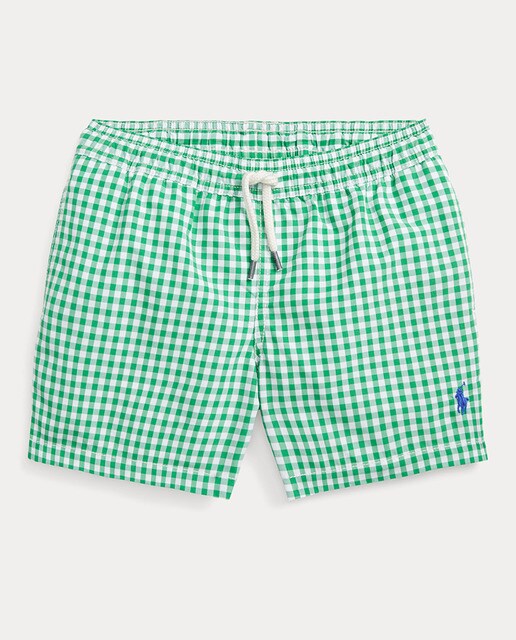 Boys' green gingham swimming trunks 