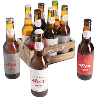 MICA 6 bottles of premium craft beer in a wooden box bottles 33 cl