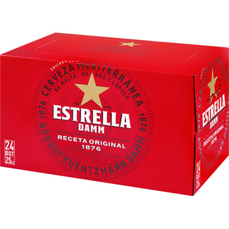 ESTRELLA DAMM Helles mediterranes Bier aus Malz, Reis, und Hopfen, 24er-Pack Flaschen 25 cl