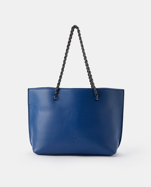 Blue leather shopping bag with chain straps · Women's fashion · El Corte  Inglés