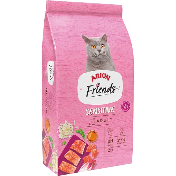 Friends Sensitive cat food with salmon and rice for adult cats container 2 kg