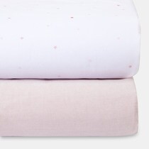 Cotton Juice Baby Home 2-pack of adjustable cotton cot bottom sheets. Baby Star pink