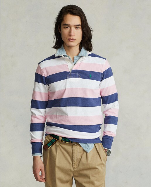 Men's 100% cotton striped rugby shirt 