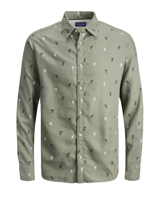 Camisa de hombre con algodón orgánico slim estampada gris