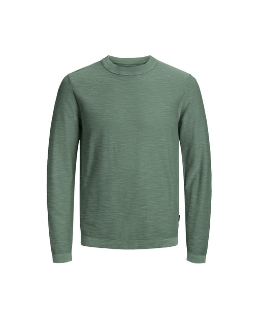 Jersey en algodón orgánico de hombre verde con cuello caja