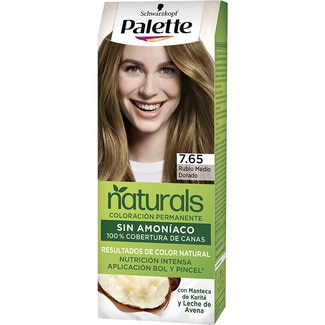 SCHWARZKOPF PALETTE Naturals Color Creme coloración permanente sin amoniaco nº 7.65 rubio medio dorado caja 1 unidad con manteca de karité y leche de avena