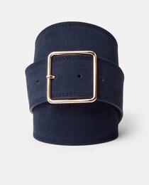 Navy blue suede belt with square 