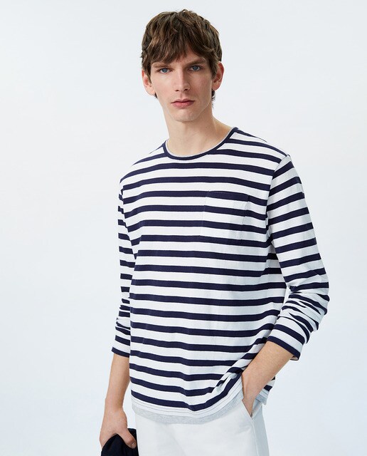 Men's navy blue long sleeve T-shirt 