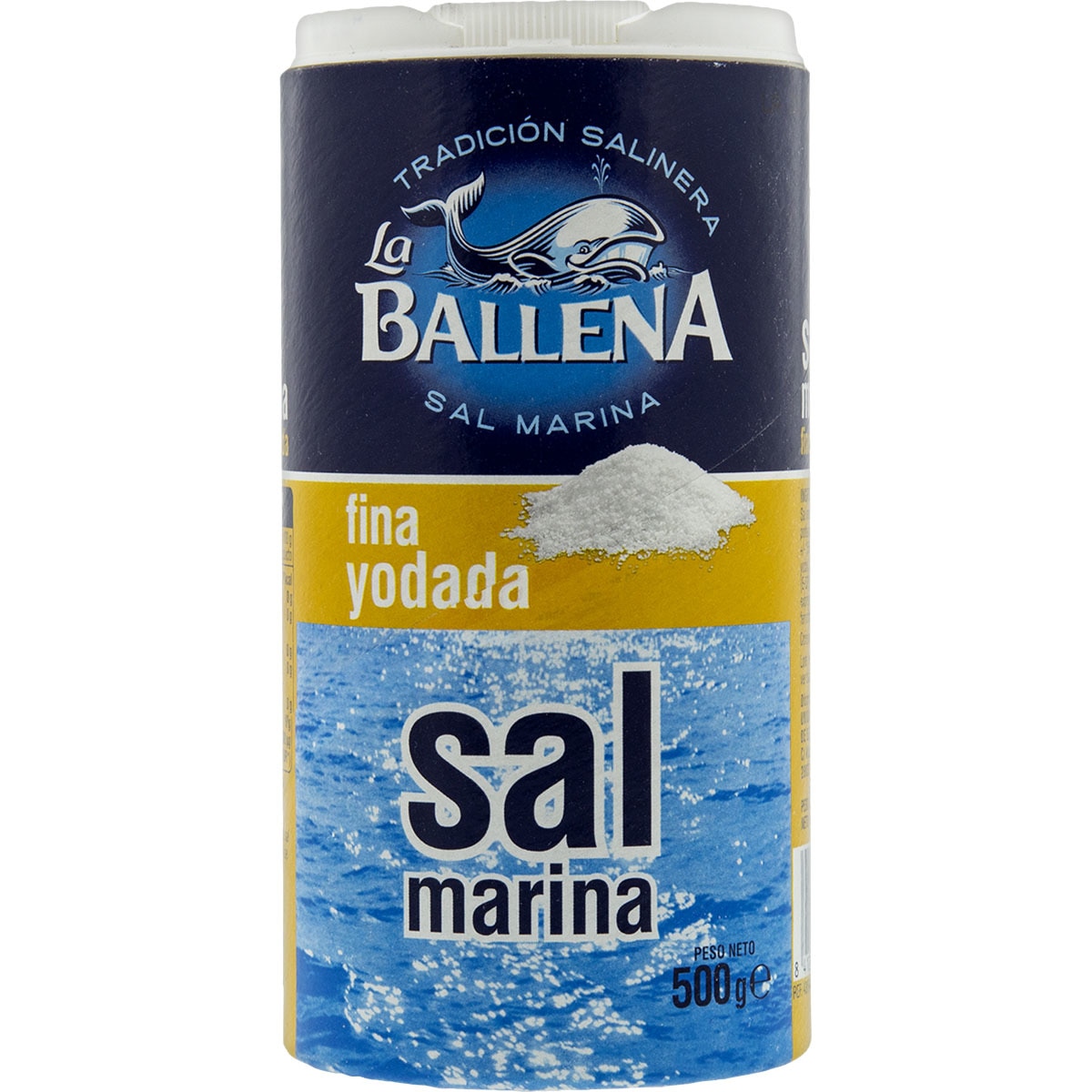 Iodine flavour fine sea salt can 500 g · LA BALLENA · Supermercado El