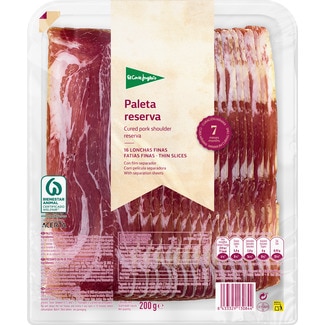 EL CORTE INGLES Serrano-Vorderschinken Reserva in dünnen Scheiben Behälter 200 g mindestens 7 Monate gereift