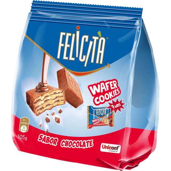 Wafer Cookies sabor chocolate paquete 105 g · FELICITA · Supermercado