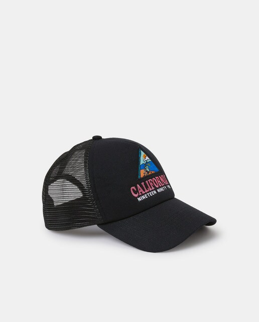 black cap with appliqué and embroidery 