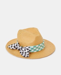 Tan paper fedora hat with bandana 