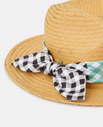 Tan paper fedora hat with bandana 