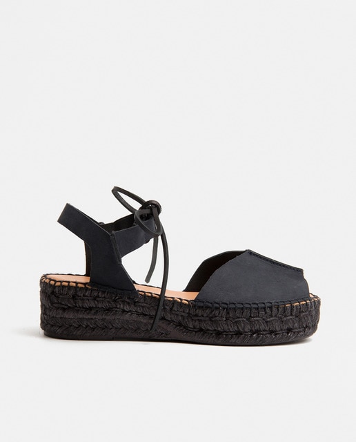 Alpargatas de plataforma de mujer en piel de color negro