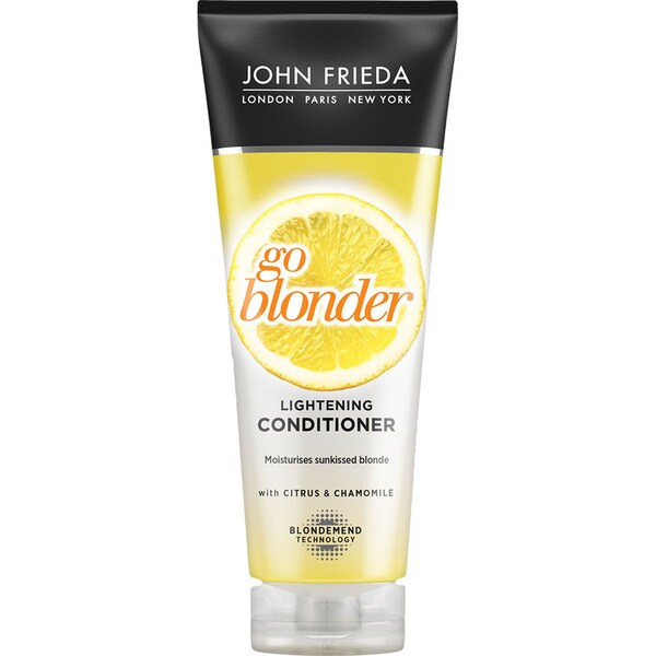 JOHN FRIEDA acondicionador aclarante Go Blonder con mezcla botánica cítrica tubo 250 ml para cabellos rubios