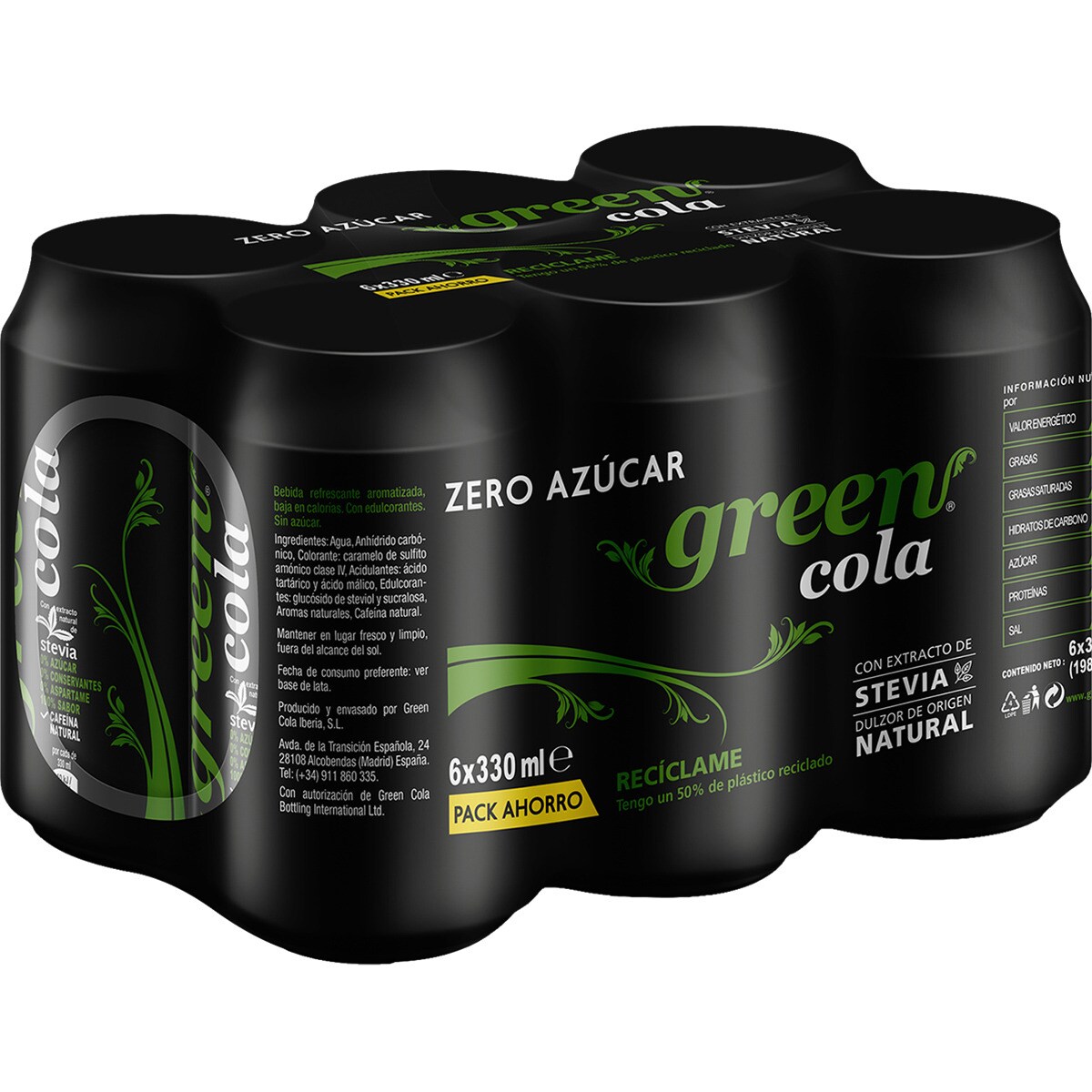 Cola soft drink with Stevia extract, 0 sugar, 0 preservatives 6pack