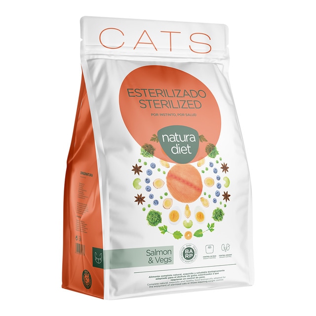 Natura Diet – Pienso para gatos adultos esterilizados Natura Diet salmón.