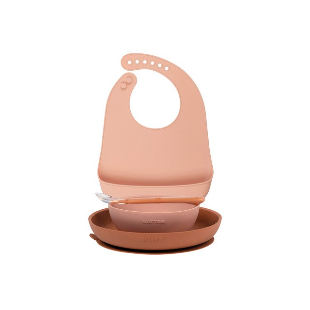 Vajilla 4 piezas Nattou silicona con babero
