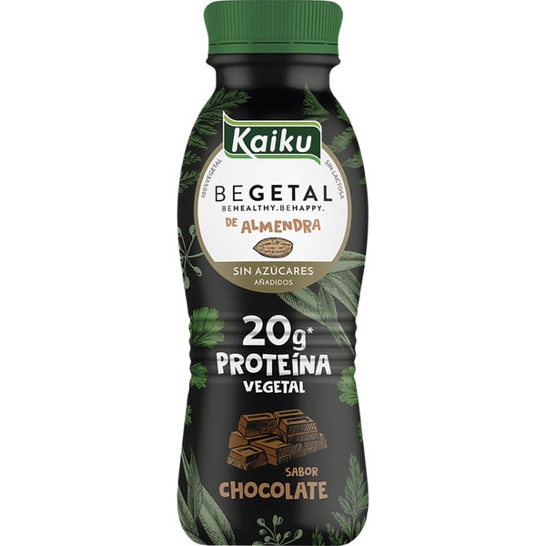 KAIKU Begetal especialidad vegetal de almendra con proteínas sabor chocolate botella 330 ml sin azúcares añadidos sin lactosa